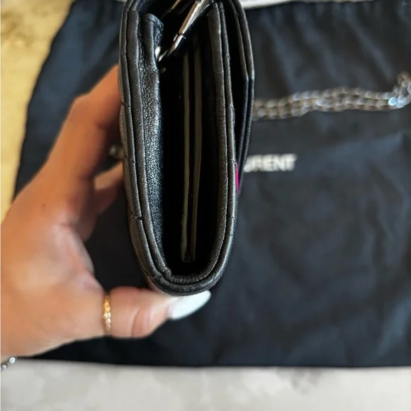 RARE Saint Laurent Calfskin Matelasse Chevron Heart Patchwork Monogram WOC-Black - Picture 6 of 15